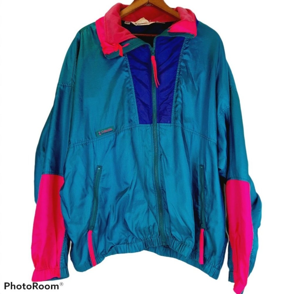 Vintage 90's Teal Purple Columbia Fleece Line Windbreaker Jacket Coat Women XL